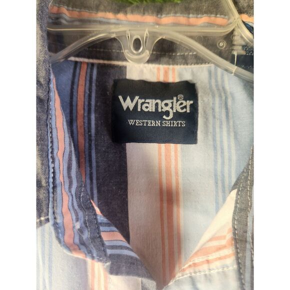 Wrangler Pearl Snap Striped Western Long Sleeve Shirt Mens Size large tall Blue - Picture 3 of 7
